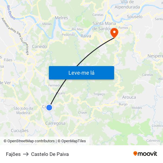 Fajões to Castelo De Paiva map