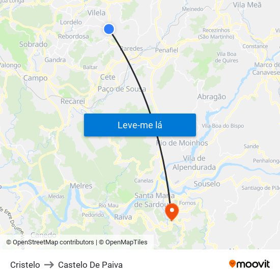 Cristelo to Castelo De Paiva map