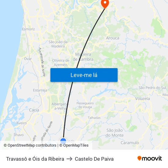 Travassô e Óis da Ribeira to Castelo De Paiva map