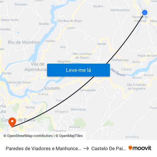 Paredes de Viadores e Manhuncelos to Castelo De Paiva map