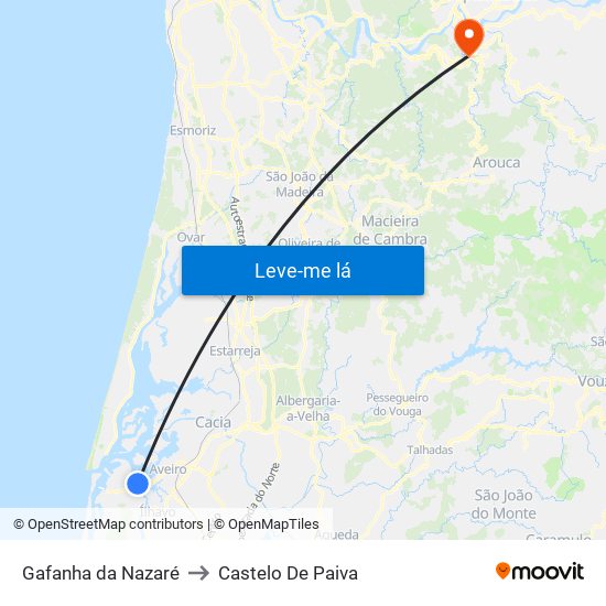 Gafanha da Nazaré to Castelo De Paiva map