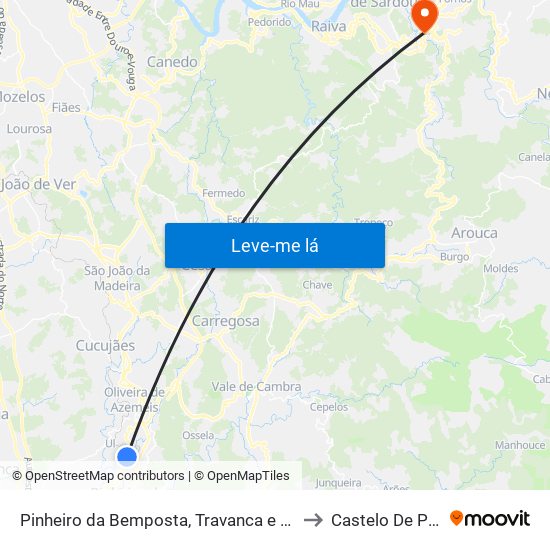 Pinheiro da Bemposta, Travanca e Palmaz to Castelo De Paiva map