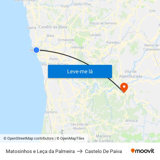 Matosinhos e Leça da Palmeira to Castelo De Paiva map