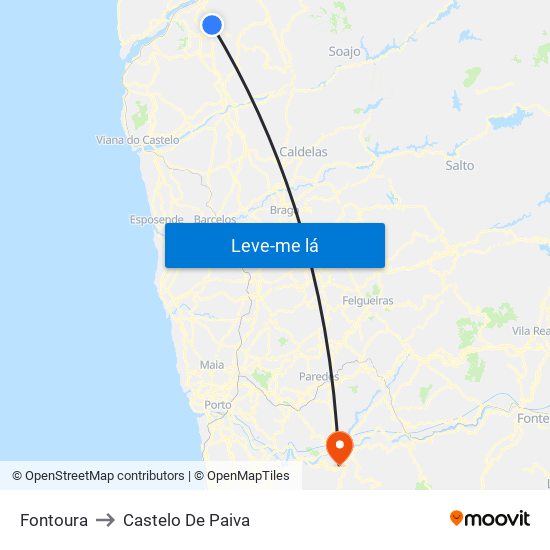 Fontoura to Castelo De Paiva map