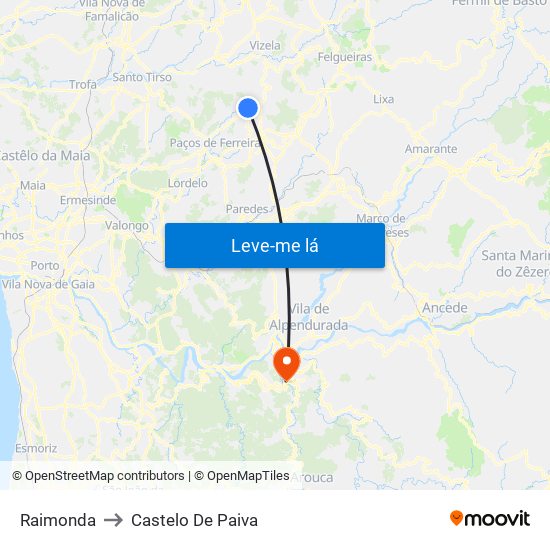 Raimonda to Castelo De Paiva map