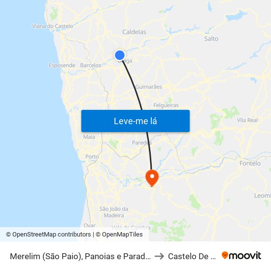 Merelim (São Paio), Panoias e Parada de Tibães to Castelo De Paiva map