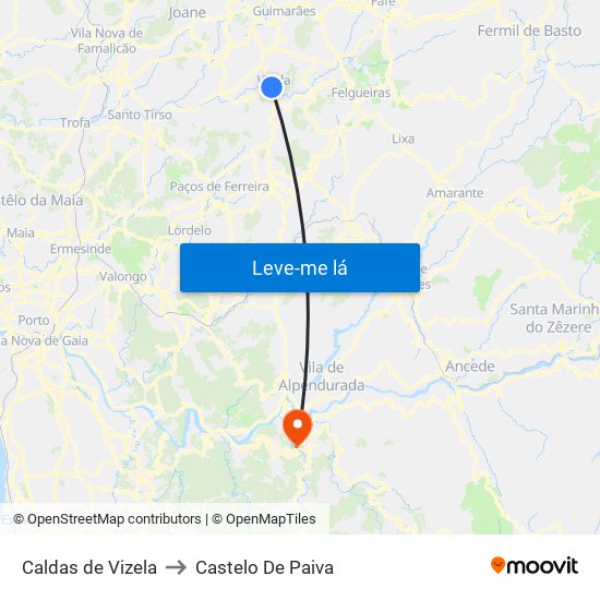 Caldas de Vizela to Castelo De Paiva map