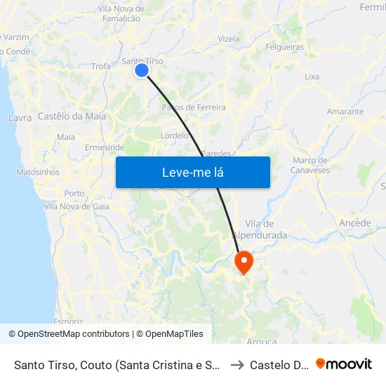 Santo Tirso, Couto (Santa Cristina e São Miguel) e Burgães to Castelo De Paiva map