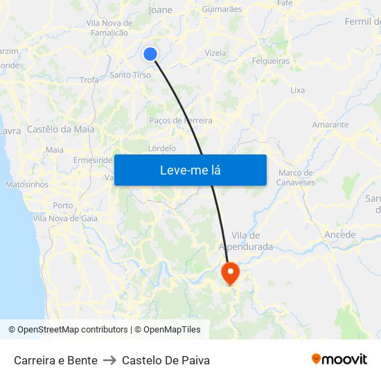 Carreira e Bente to Castelo De Paiva map