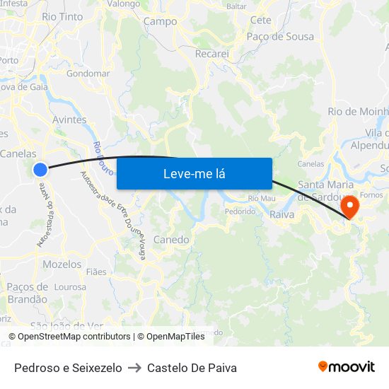 Pedroso e Seixezelo to Castelo De Paiva map