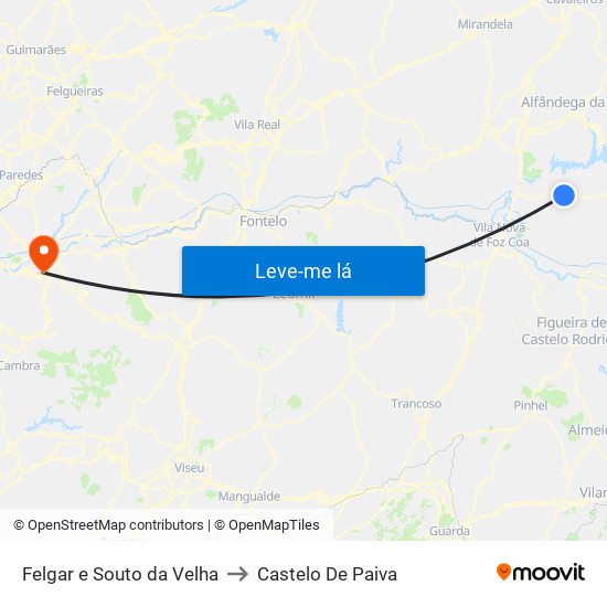 Felgar e Souto da Velha to Castelo De Paiva map