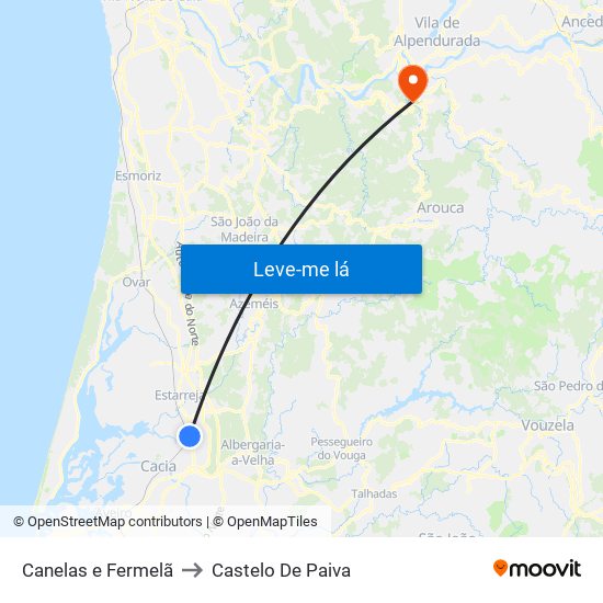 Canelas e Fermelã to Castelo De Paiva map