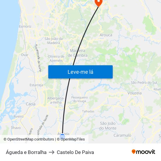 Águeda e Borralha to Castelo De Paiva map