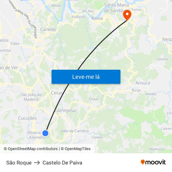 São Roque to Castelo De Paiva map