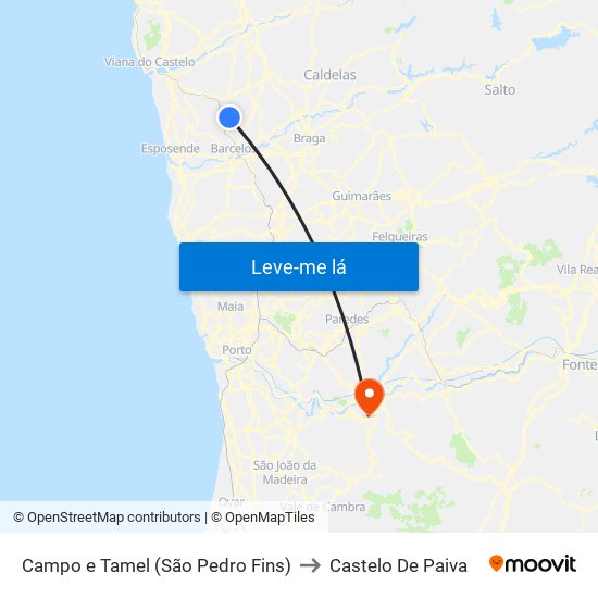 Campo e Tamel (São Pedro Fins) to Castelo De Paiva map