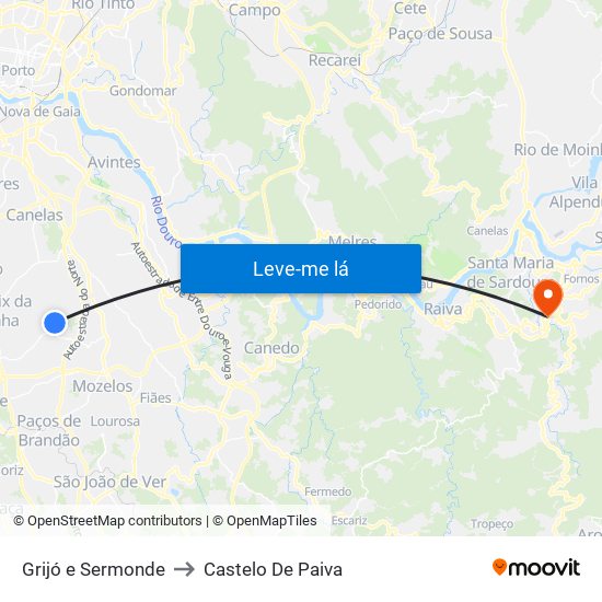 Grijó e Sermonde to Castelo De Paiva map