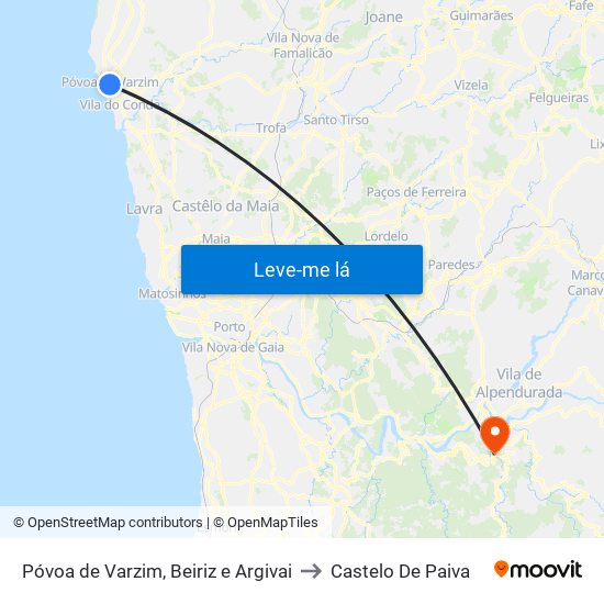 Póvoa de Varzim, Beiriz e Argivai to Castelo De Paiva map