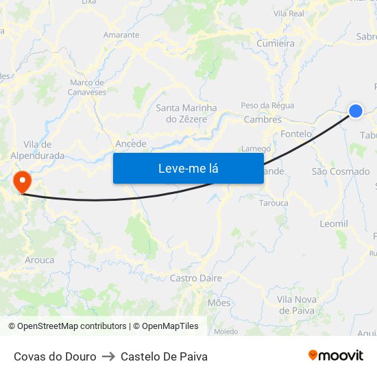 Covas do Douro to Castelo De Paiva map