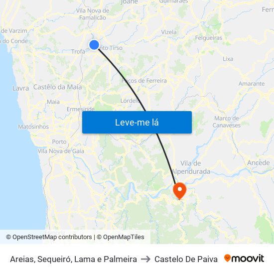 Areias, Sequeiró, Lama e Palmeira to Castelo De Paiva map