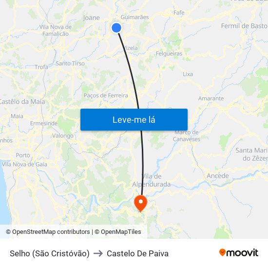 Selho (São Cristóvão) to Castelo De Paiva map