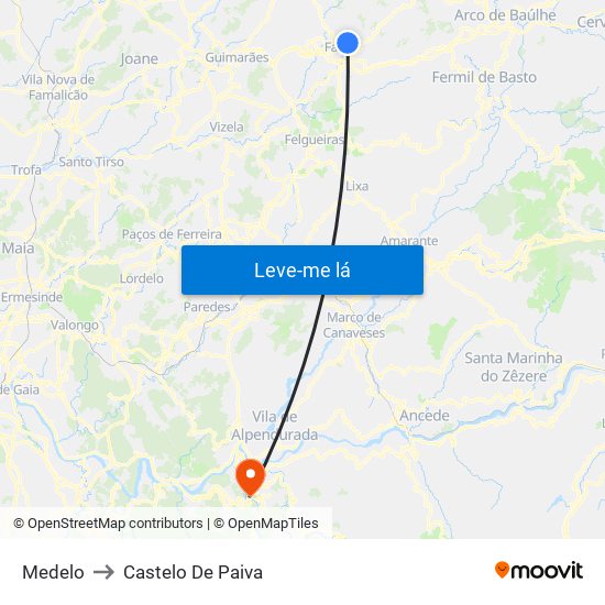 Medelo to Castelo De Paiva map