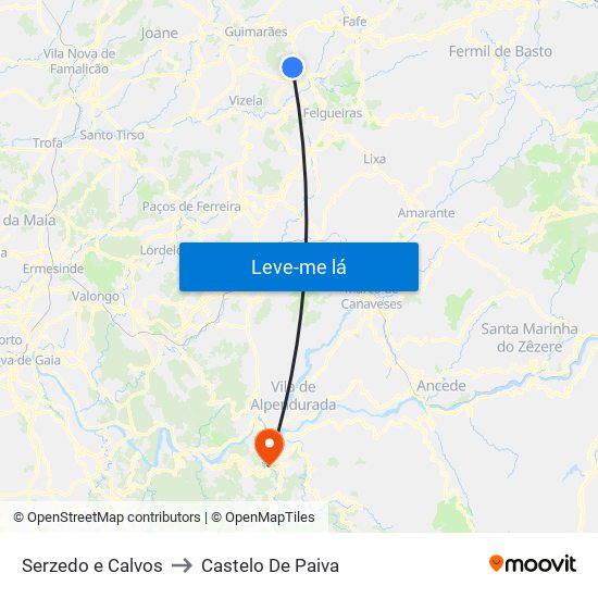 Serzedo e Calvos to Castelo De Paiva map