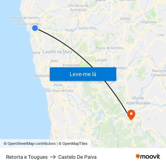 Retorta e Tougues to Castelo De Paiva map
