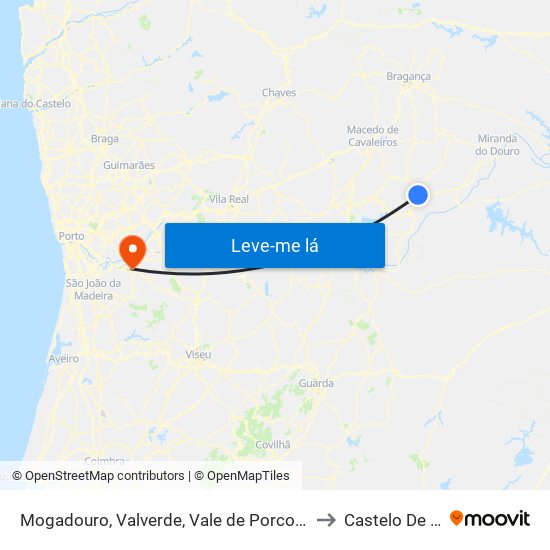 Mogadouro, Valverde, Vale de Porco e Vilar de Rei to Castelo De Paiva map