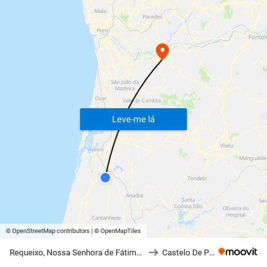 Requeixo, Nossa Senhora de Fátima e Nariz to Castelo De Paiva map
