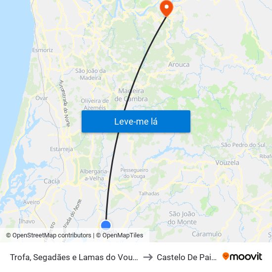 Trofa, Segadães e Lamas do Vouga to Castelo De Paiva map