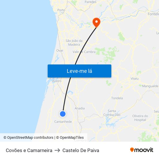 Covões e Camarneira to Castelo De Paiva map