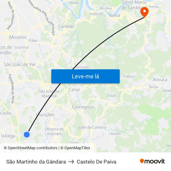 São Martinho da Gândara to Castelo De Paiva map