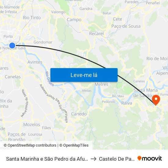 Santa Marinha e São Pedro da Afurada to Castelo De Paiva map