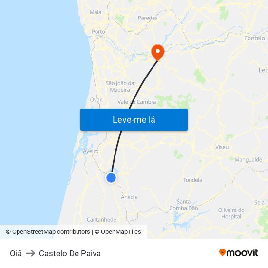 Oiã to Castelo De Paiva map