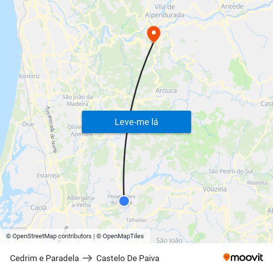 Cedrim e Paradela to Castelo De Paiva map