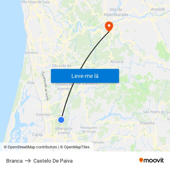 Branca to Castelo De Paiva map