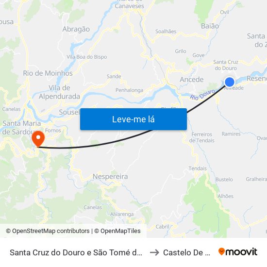 Santa Cruz do Douro e São Tomé de Covelas to Castelo De Paiva map