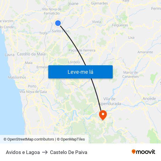 Avidos e Lagoa to Castelo De Paiva map
