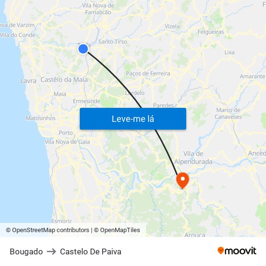 Bougado to Castelo De Paiva map