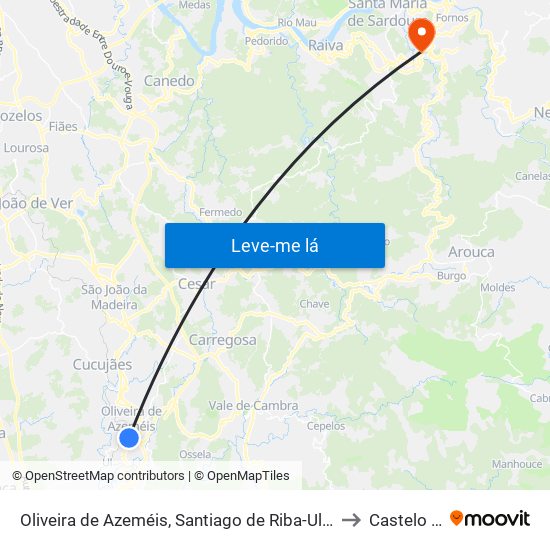 Oliveira de Azeméis, Santiago de Riba-Ul, Ul, Macinhata da Seixa e Madail to Castelo De Paiva map