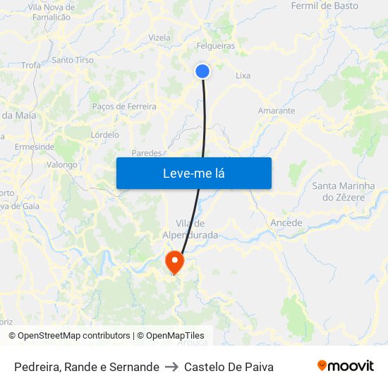 Pedreira, Rande e Sernande to Castelo De Paiva map