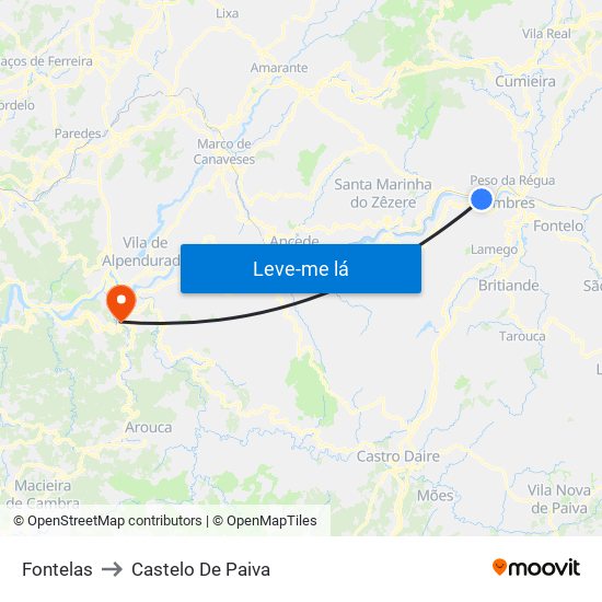 Fontelas to Castelo De Paiva map