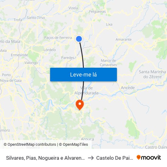 Silvares, Pias, Nogueira e Alvarenga to Castelo De Paiva map