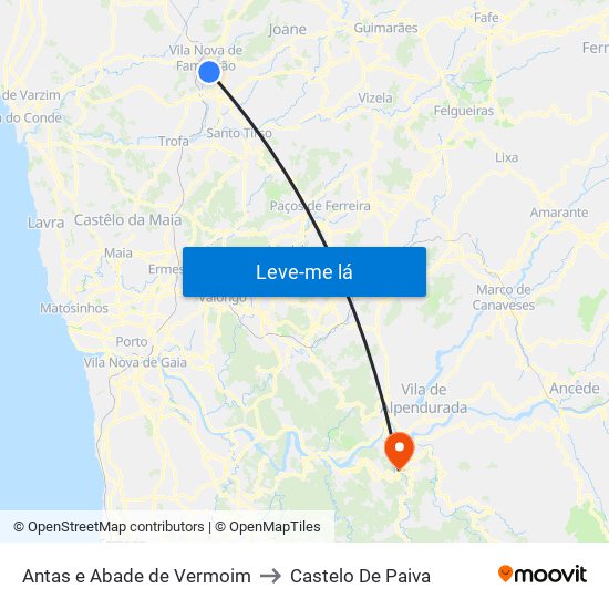Antas e Abade de Vermoim to Castelo De Paiva map