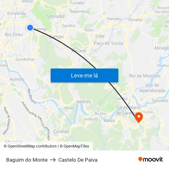 Baguim do Monte to Castelo De Paiva map