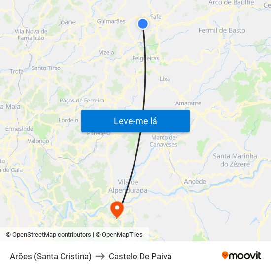 Arões (Santa Cristina) to Castelo De Paiva map