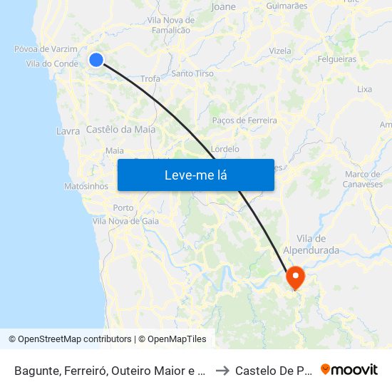 Bagunte, Ferreiró, Outeiro Maior e Parada to Castelo De Paiva map