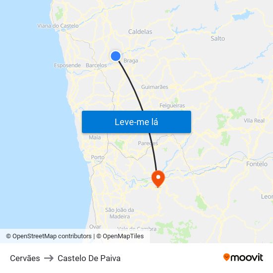Cervães to Castelo De Paiva map