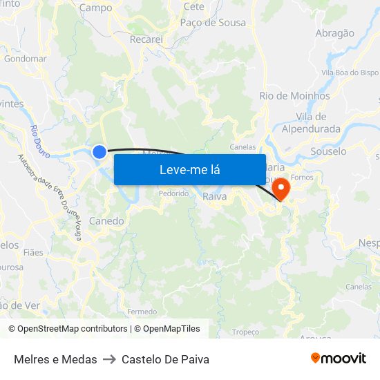 Melres e Medas to Castelo De Paiva map