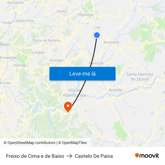 Freixo de Cima e de Baixo to Castelo De Paiva map